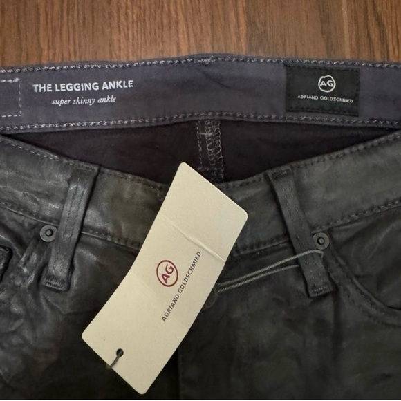 NWT! AG JEANS Leatherette Crinkle Coated Ankle Leggings Charcoal Gray Size 24 - Picture 5 of 14